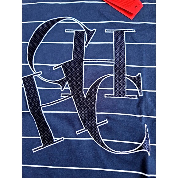 NWT CH Carolina Herrera Men's Navy Blue Striped Embroidered Logo Tshirt XL $290 - Picture 3 of 9